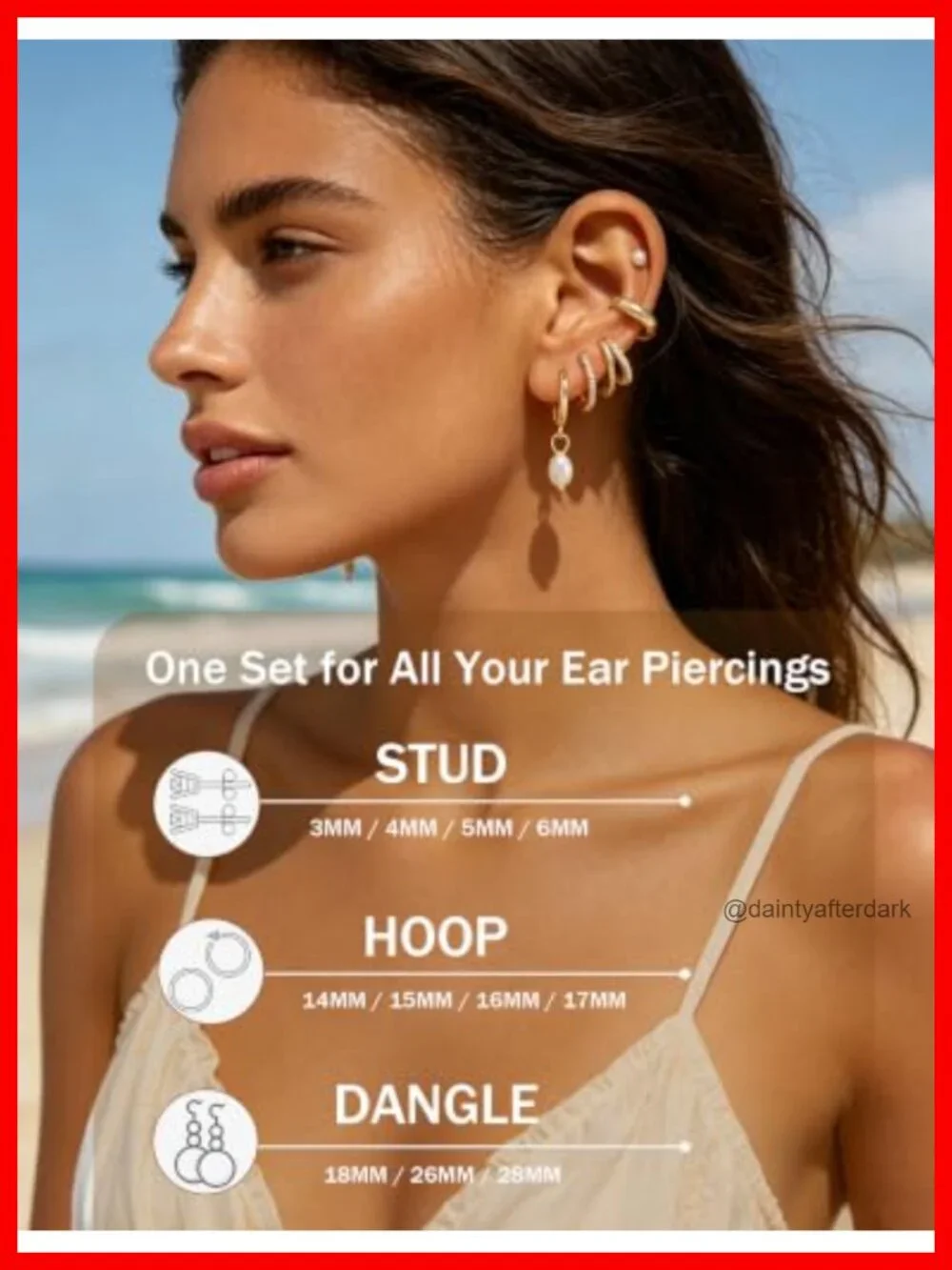 14K Gold Plated 13 Pair Earring Set Hypoallergenic Studs Hoops Dangles